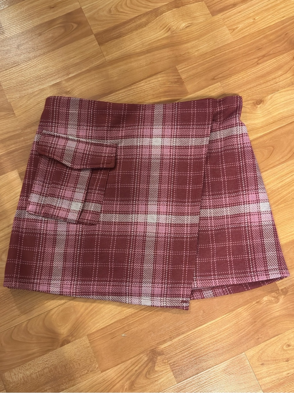 love, Fire Pink Plaid Skort with Pocket